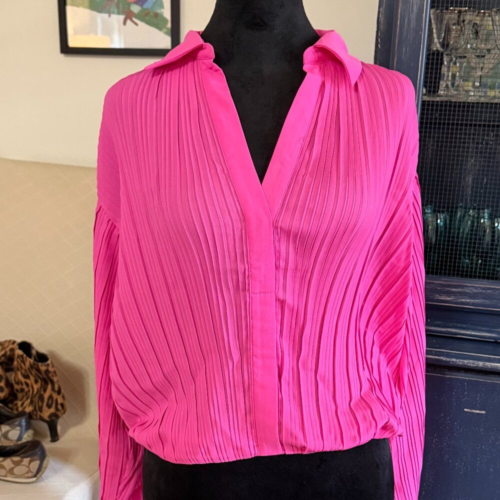 V-Neck Long sleeve Pink Frilly Blouse